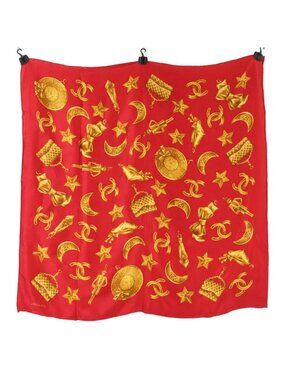 Chanel Vintage CC Logo Allover Silk Scarf